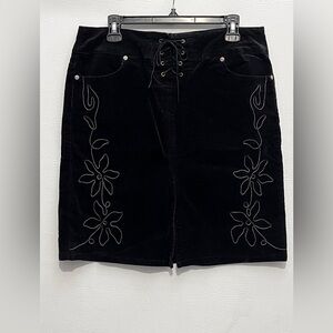 Hot Kiss Y2K Black Corduroy Floral Embroidered Western Lace-Up Skirt 13